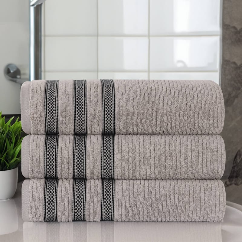Superior Brea Zero Twist Cotton Ribbed Modern Bath Towel Set of 3 - Grey