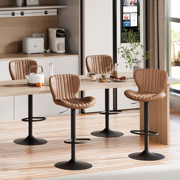 Scallop Swivel Bar Stool Set with Height-adjustable Seat - N/A