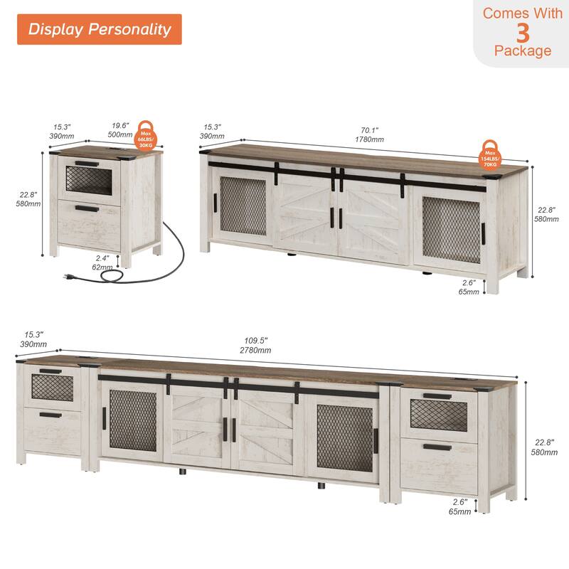 WAMPAT TV Stand set with Charging Station and Drawers - 1 Pack