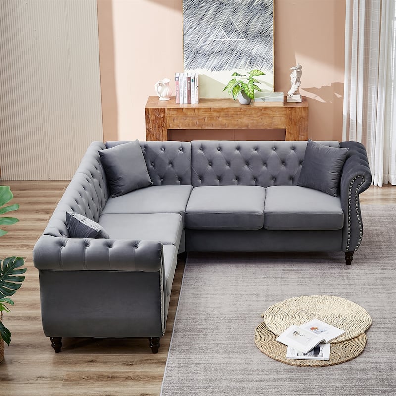L-Shaped Corner Sectional Sofas with 3 Pillows