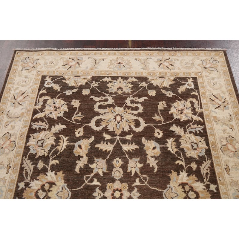 Vegetable Dye Chobi Peshawar Oriental Area Rug Handmade Wool Carpet - 4'11" x 7'3"
