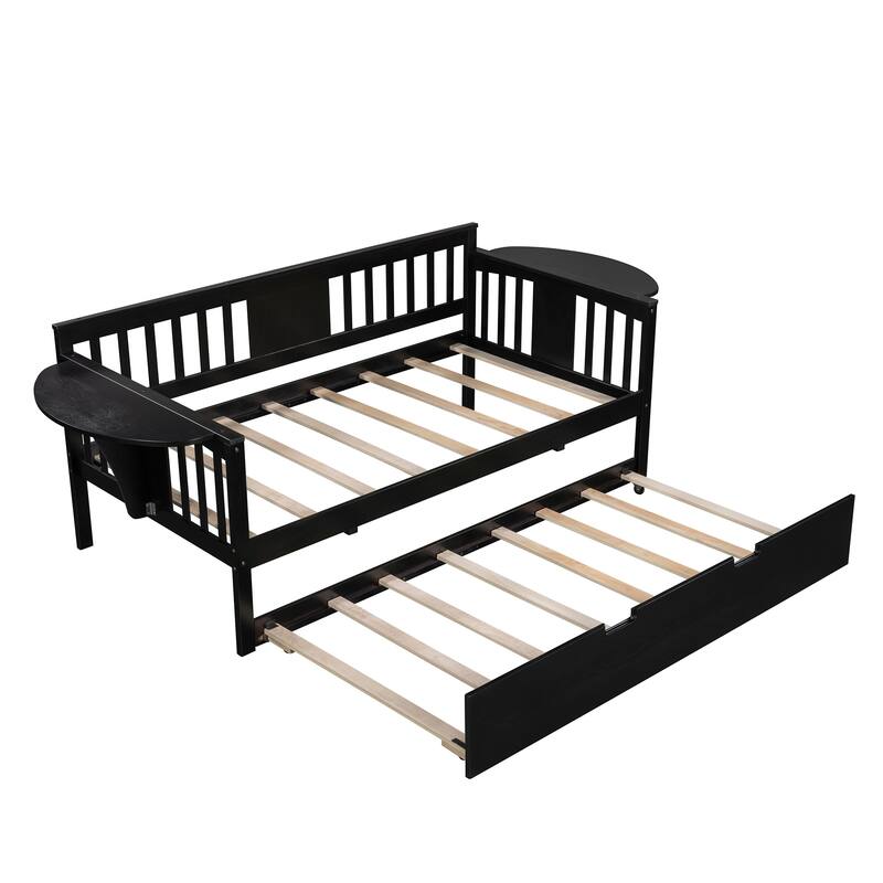Twin Pine Daybed with Trundle & Foldable Shelves