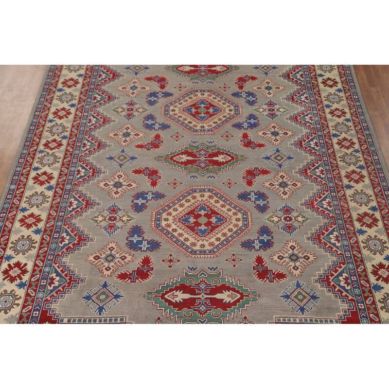 Large Geometric Kazak Oriental Area Rug Handmade Wool Carpet - 9'9" x 13'9"