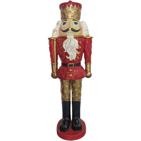 Christmas Time 4-Ft. Nutcracker King Holding a Baton, Resin Figurine w/ LED Lights, Christmas Decor, Red
