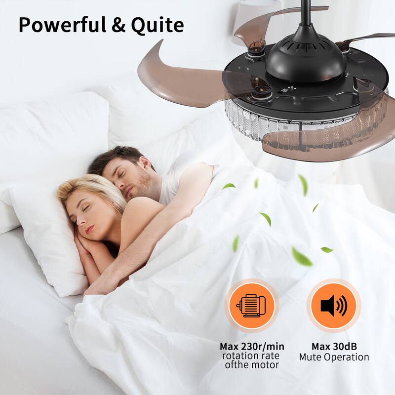 Rustic LED Retractable Ceiling Fan with Light and Remote Control, Quiet Reversible Motor