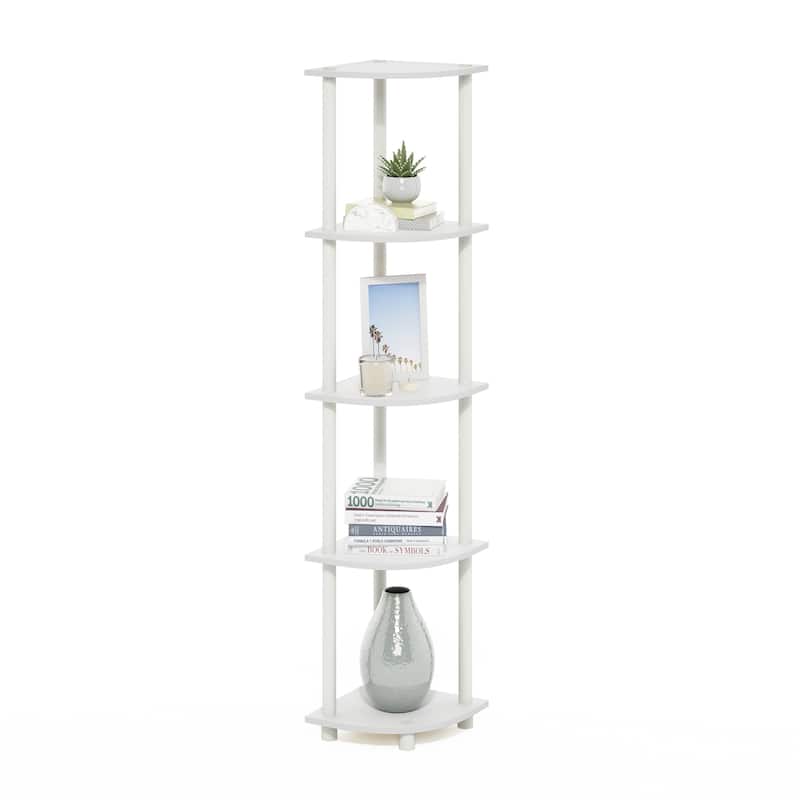 Furinno Turn-N-Tube 5 Tier Corner Display Rack Multipurpose Shelving Unit, Sonoma Oak/White