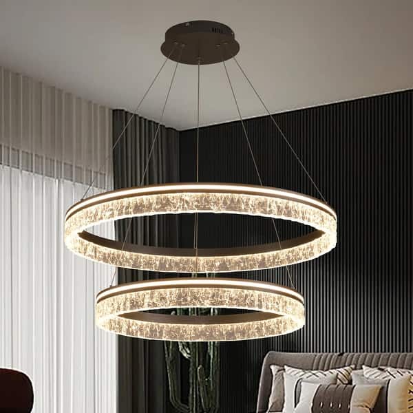 slide 2 of 4, Modern LED Chandelier Ring Ceiling Light Fixture with Remote Grey - 23.6+31.4