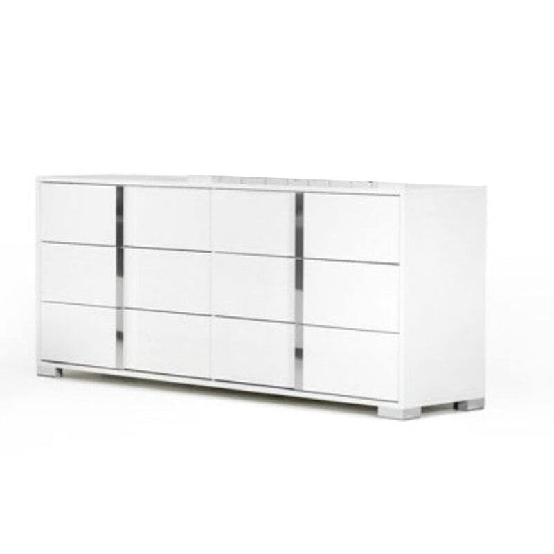 Suni Wide Dresser, Glossy White Wood with UV Finish, 6 Drawers