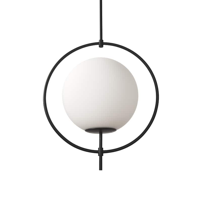 Farrah White Frosted Glass Globe w/Gold Metal Frame Pendant Light - White and Black