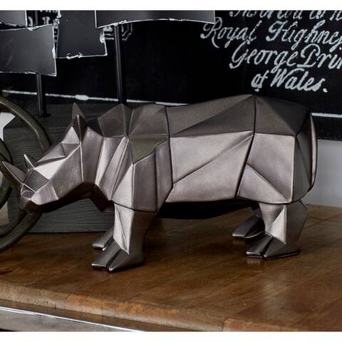 Silver Polystone Modern Sculpture Rhino - 10"L x 5"W x 6"H