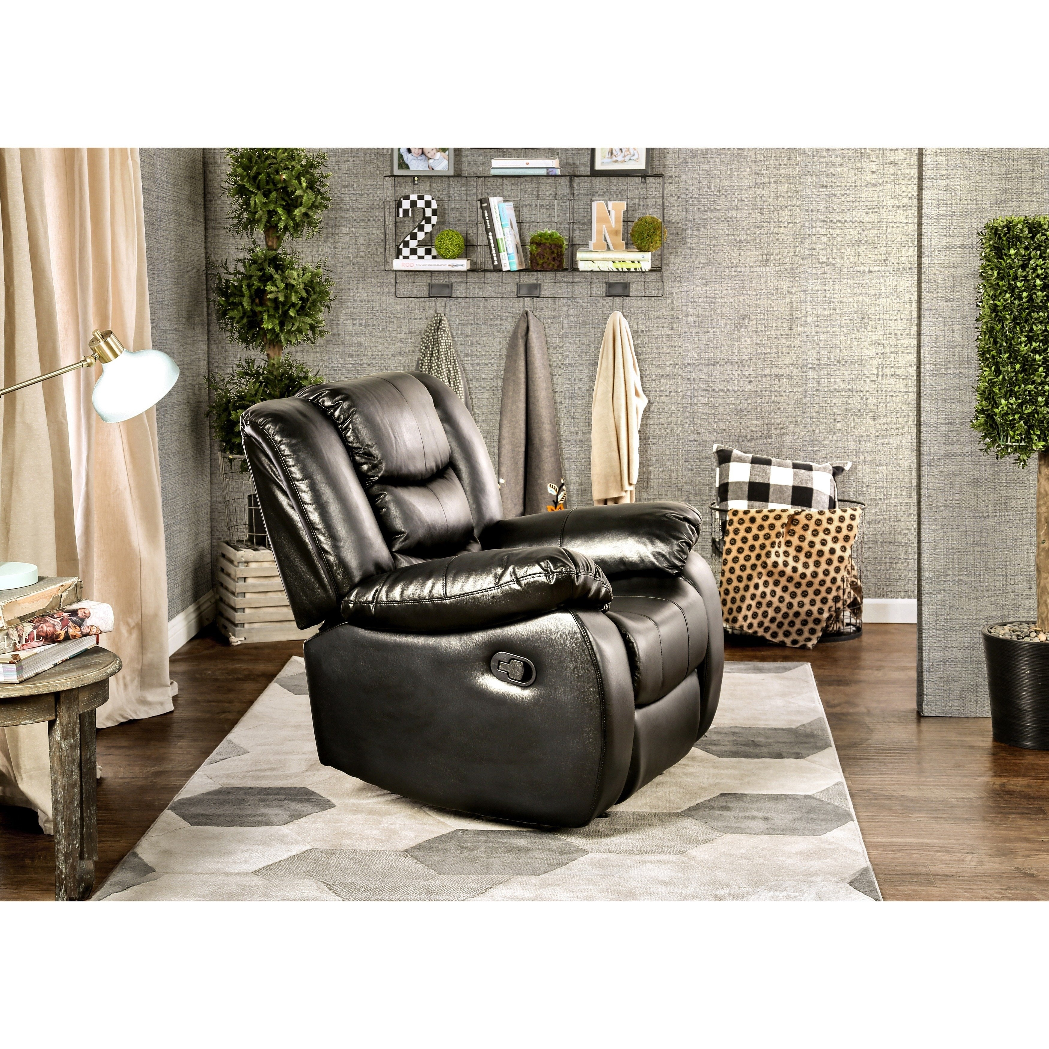 Furniture Of America Hopp Transitional Faux Leather Plush Recliner Overstock 10737234 Black