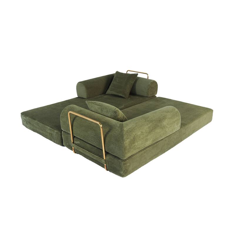 75 Inch 2-in-1 Memory Foam Foldable Convertible Compressed Sleeper Sofa Bed w/ 2 Pillows for Living Room