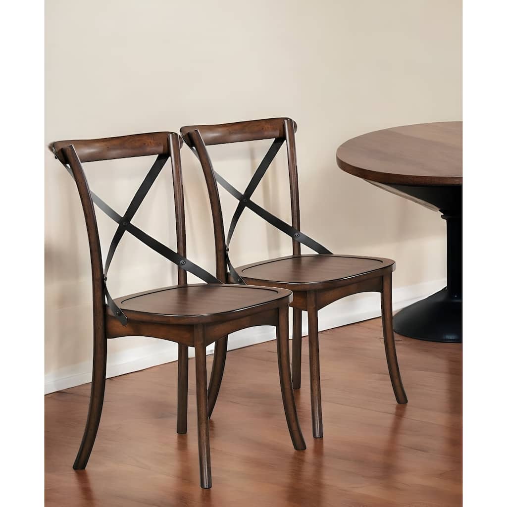 HomeRoots Set of Two Brown Cross Back Dining Side Chairs