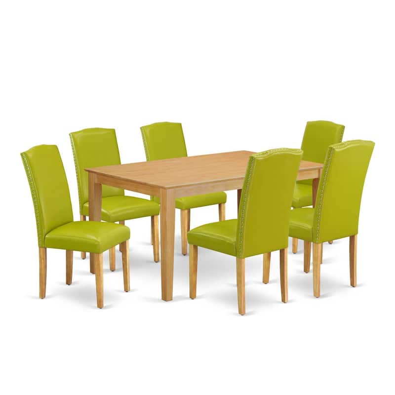 HomeStock 7-Pc Rectangle Natural Oak Finish Solid Wood Top Dining Table with 6 Parson-Chairs