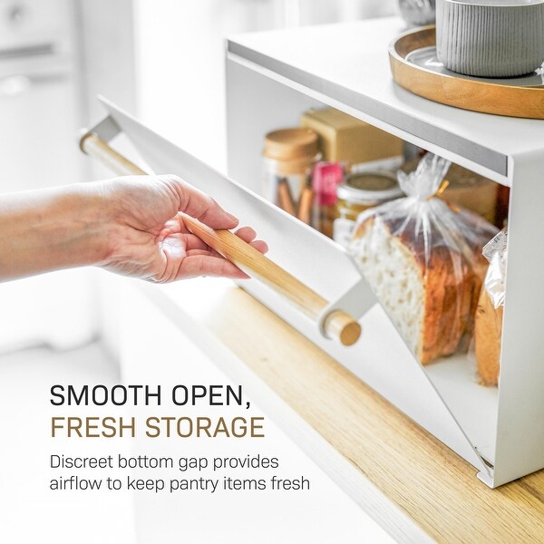 Yamazaki Home Bread Box, Steel and Wood, Holds 22.2 lbs - L 14.37