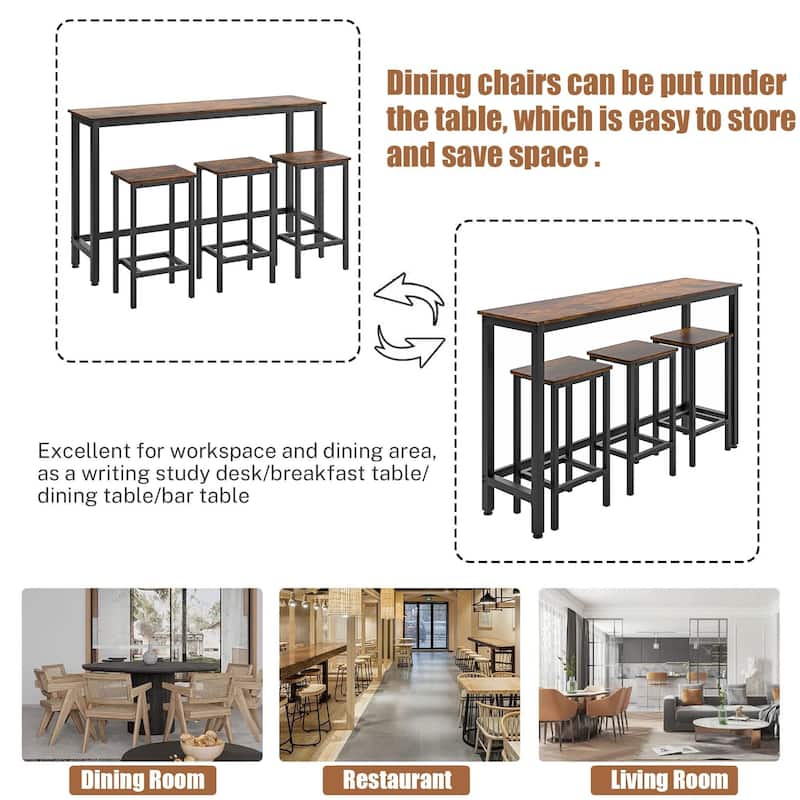 Modern 4 Piece Bar Dining Table and Chair Set, Kitchen High Dining Table Set with Three Stools