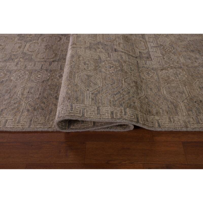 Geometric Oushak Vegetable Dye Area Rug Hand-Knotted Wool Carpet - 7'8" x 9'11"