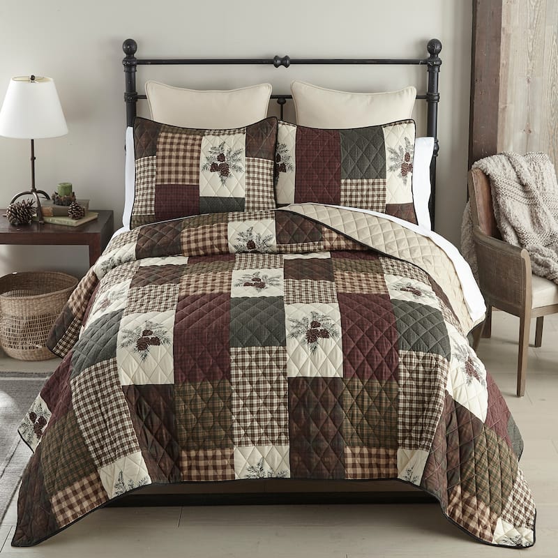 Your Lifestyle by Donna Sharp Pine Panels Polyester Quilt Collection - Green/Brown/Cream - 2 Piece - Twin