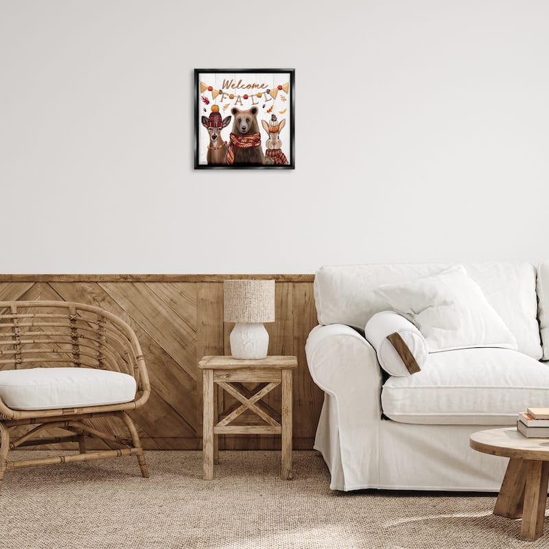 Stupell Welcome Fall Woodland Animals Framed Floater Canvas Wall Art Design By Elizabeth Tyndall