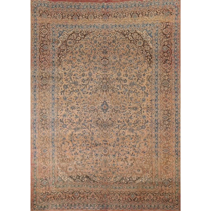 Traditional Mashad Vintage Persian Rug Hand-Knotted Wool Carpet - 9'8" x 12'5"