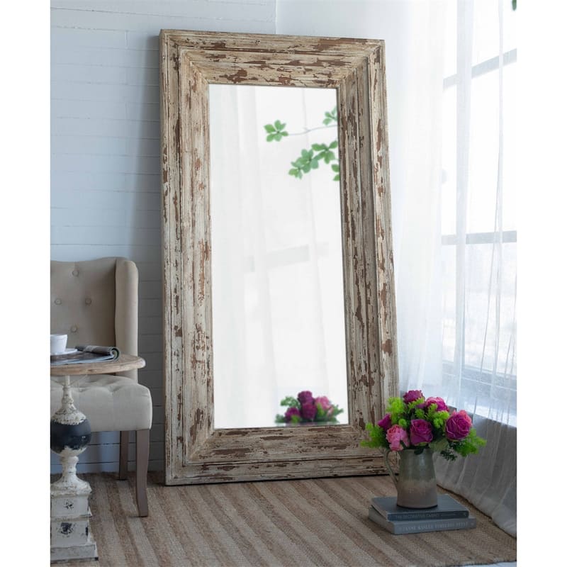 Full Length Rectangle Floor Mirror with Distressed Wood Frame