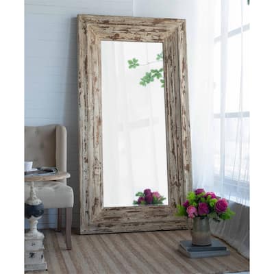 Full Length Rectangle Floor Mirror with Distressed Wood Frame