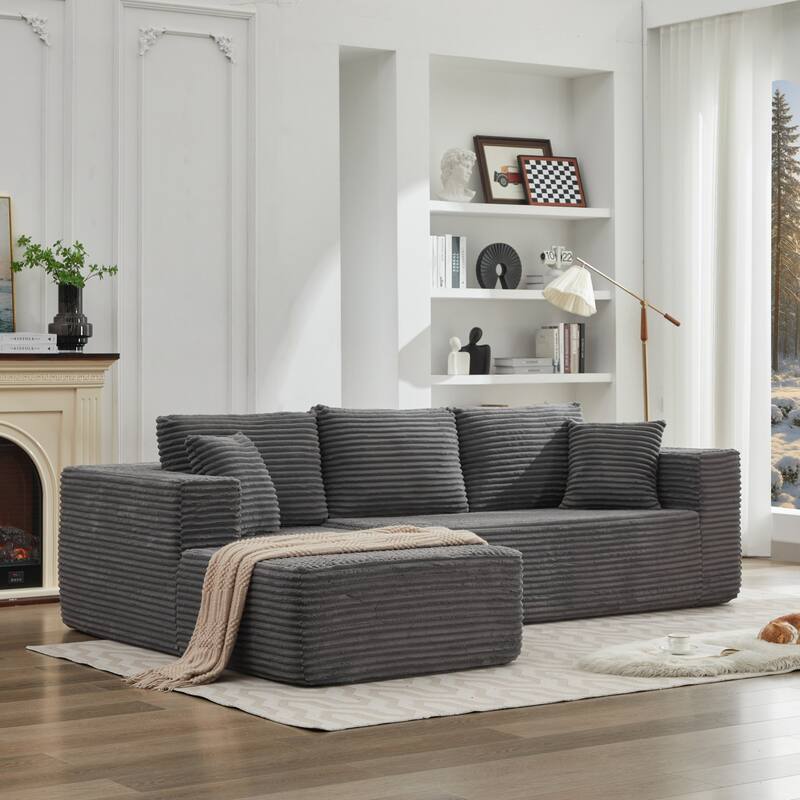 Cloud-like Modular L-shaped Sectional Sofa with Chaise Corduroy Upholstered Floor Standing Compressed Lounge Couch