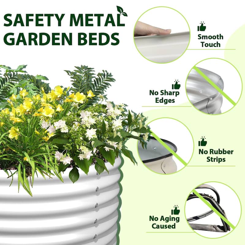 Outdoor 12 ft. x 3 ft. x 1.5 ft. Oval Extra Large Metal Anti-Rust Raised Garden Bed in Gray For Vegetables and Flowers