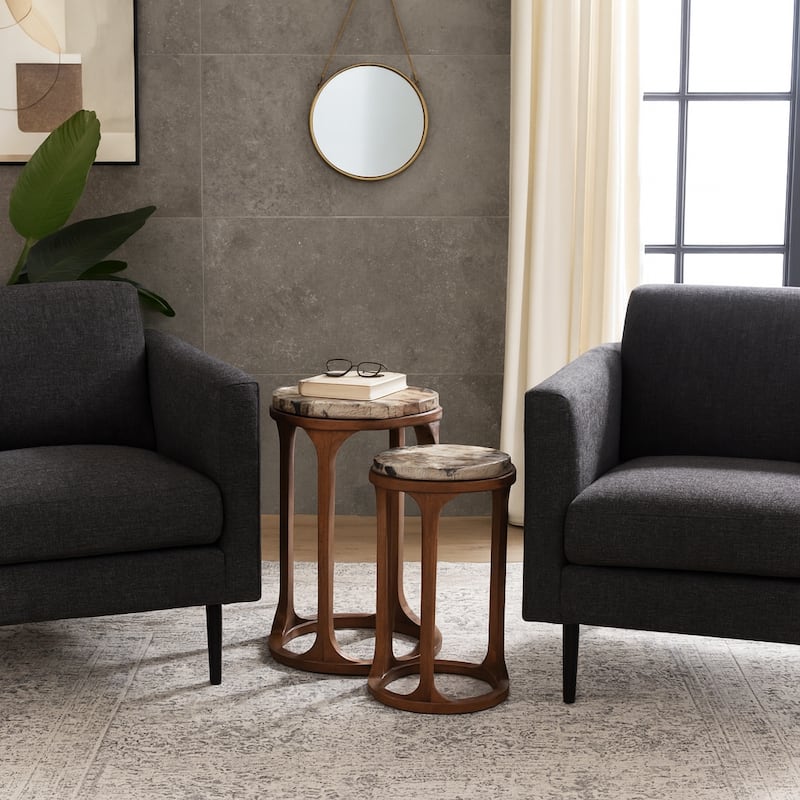 Wood Top Accent Tables Top Modern Round (Set of 2) - 20/23" Brown - 14.25" x 14.25" x 23.25" - Wood - 14.25" x 14.25" x 23.25" - Brown