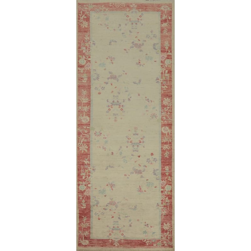 Hand Knotted Oriental 100% Wool Carpet Traditional Floral Beige & Ivories Ziegler Runner Rug - 8' 3'' X 2' 8''