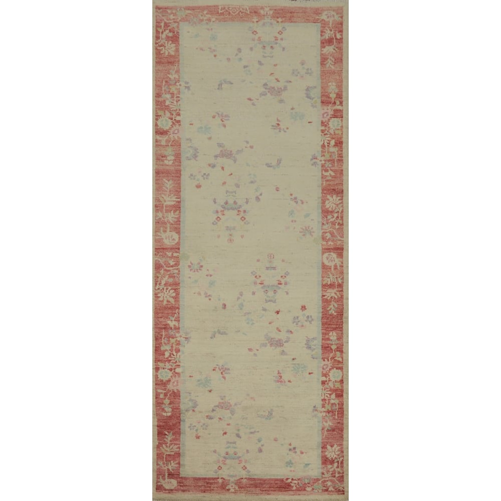Hand Knotted Oriental 100% Wool Carpet Traditional Floral Beige & Ivories Ziegler Runner Rug - 8' 3'' X 2' 8''