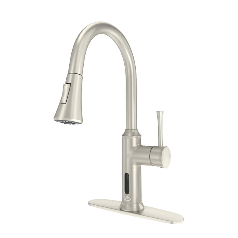 Smart Touchless Single Handle Pull-Down Sprayer Kitchen Faucet with Infrared Sensor and Smart Voice Control - Brushed Nickel