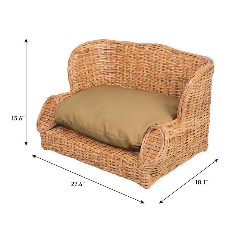 Classic Rattan Dog Daybed with Machine-Washable Cushion