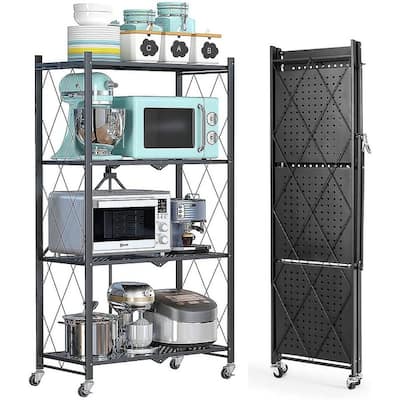 4-Tier Foldable Metal Rack Storage Shelving Unit for Garage Kitchen