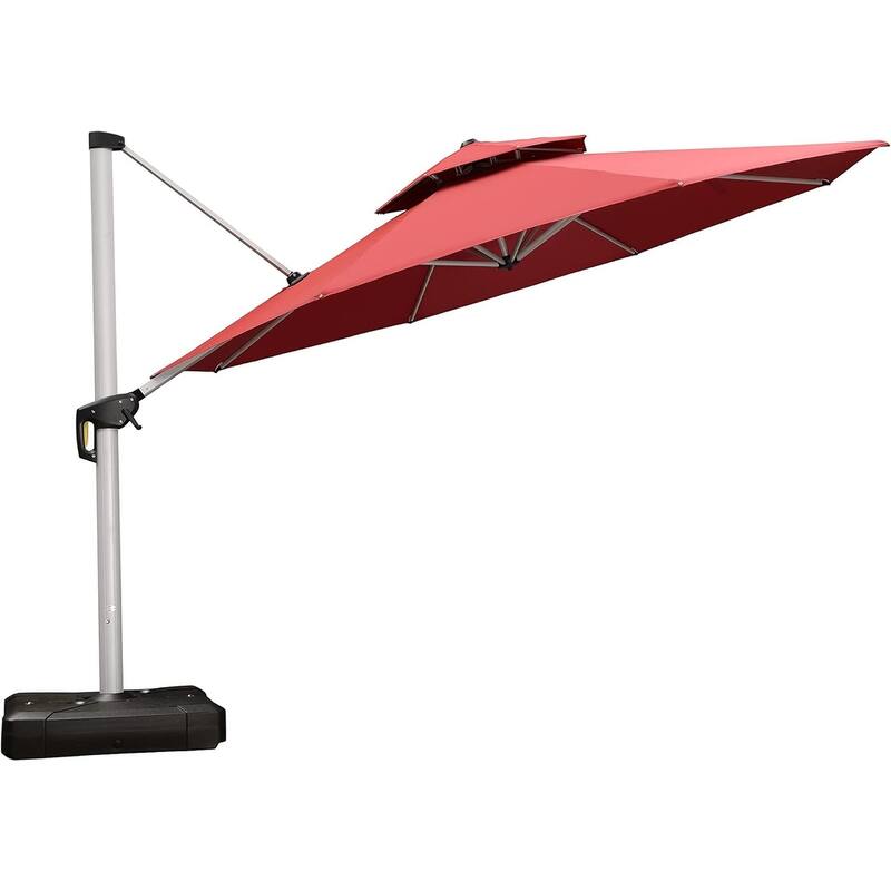 PURPLE LEAF Double Top Round Patio Large Cantilever 360 Degree Rotation 10/11/12/13ft Outdoor Classic Umbrella - 13ft x 13ft Terra