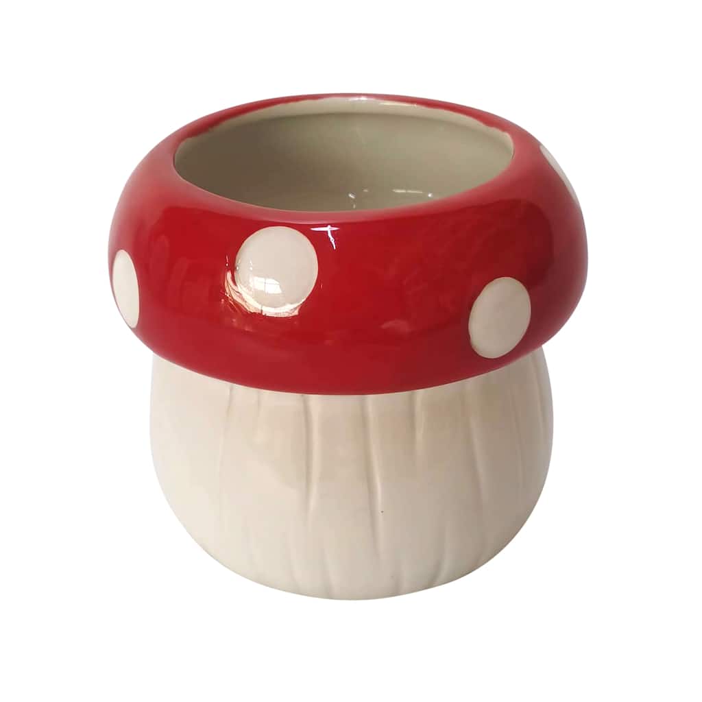 Stoneware and Porcelain Planter Mushroom-Shaped Design - 5" White - 5" x 5" x 5"