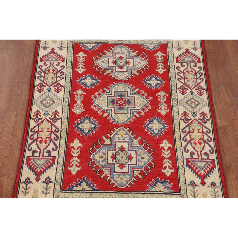 Traditional Red Kazak Foyer Rug Handmade Wool Carpet - 3'4" x 4'11"