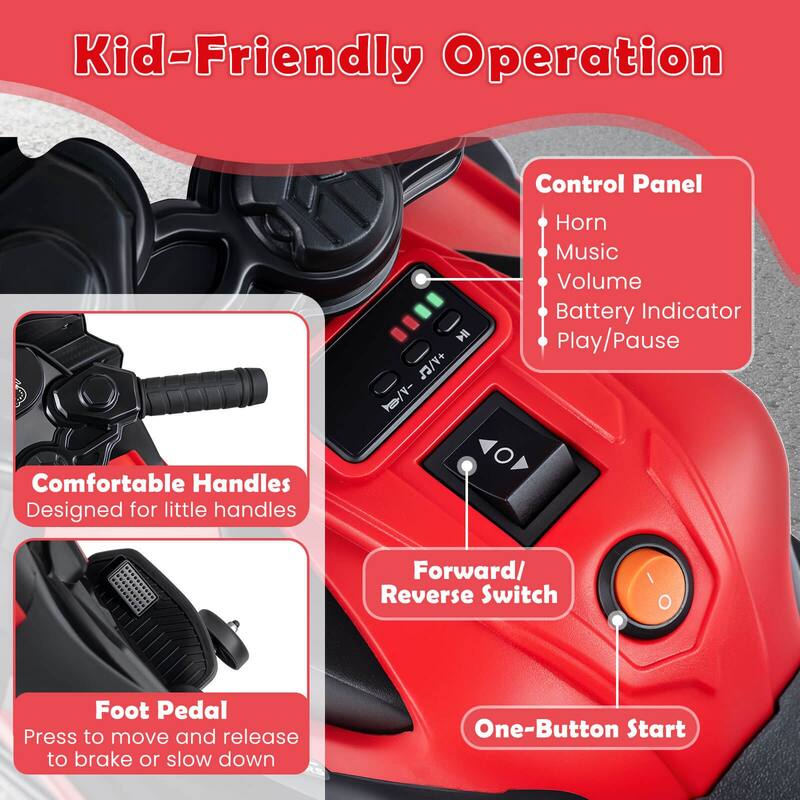 Costway 6V Kids Motorcycle with Music, Horn, Detachable Training