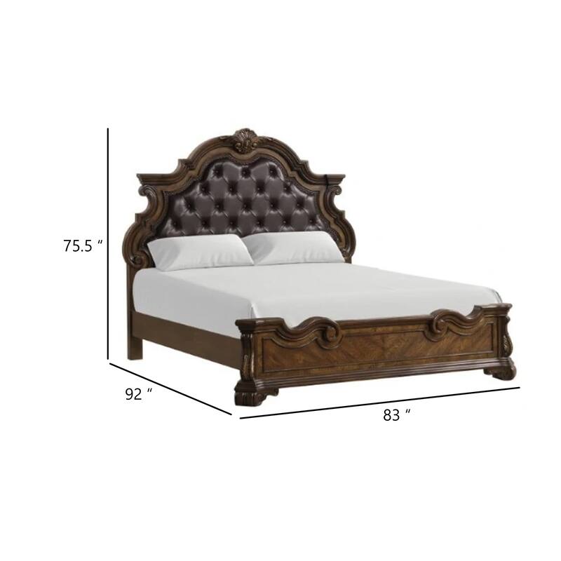 Leova King Bed, Bombay Headboard, Faux Leather Upholstery, Dark Brown