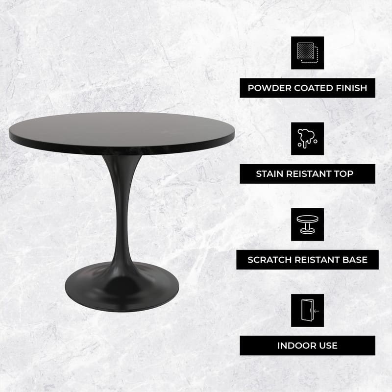 LeisureMod Verve 36" Round Dining Table with MDF Wood TableTop and Black Steel Base for Kitchen & Dining Room
