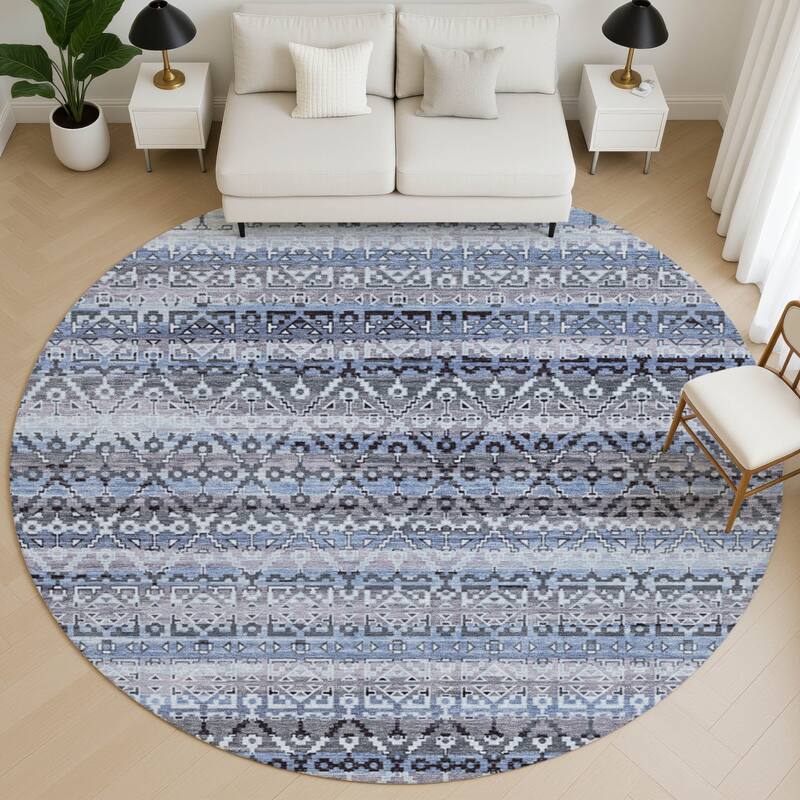 Premium Washable Super Soft Boho Stripes Mayfield Rug - Blue - 8' x 8'