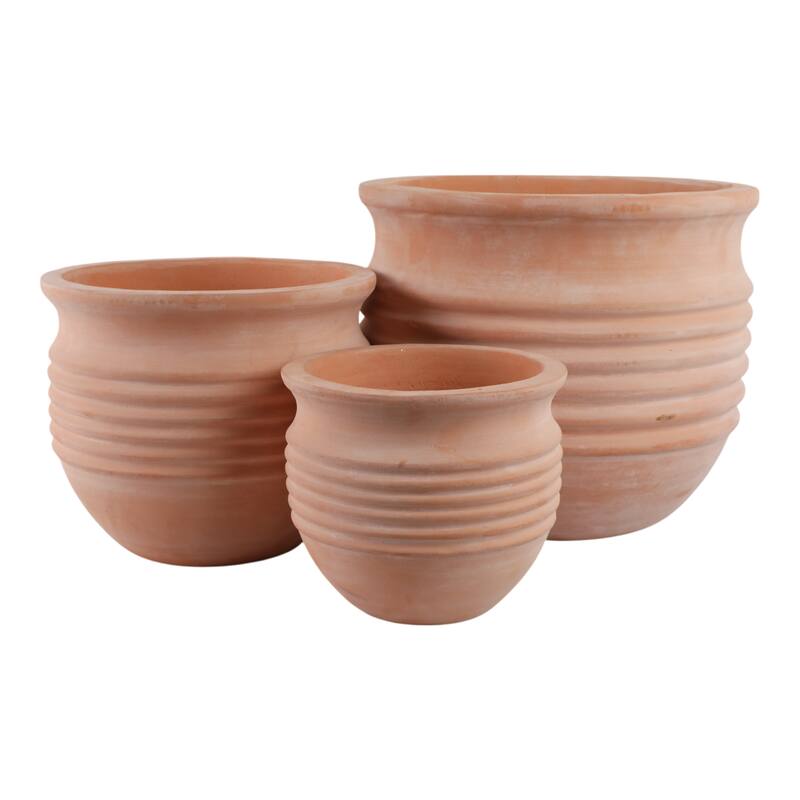 Pottery Planter Ribbed Crafted Durable Earthenware Material (Set of 3) - 15" x 15" x 13"
