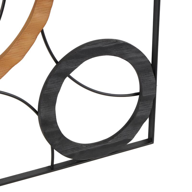 Metal Abstract Overlapping Circles Home Wall Decor with Brown and White Wooden Accents - Set of 3 Black - Roche River Decor