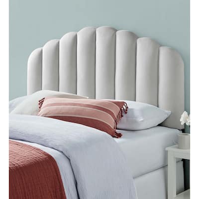 Burney Scalloped Light Grey Velvet Upholstered Full/Queen Size Headboard