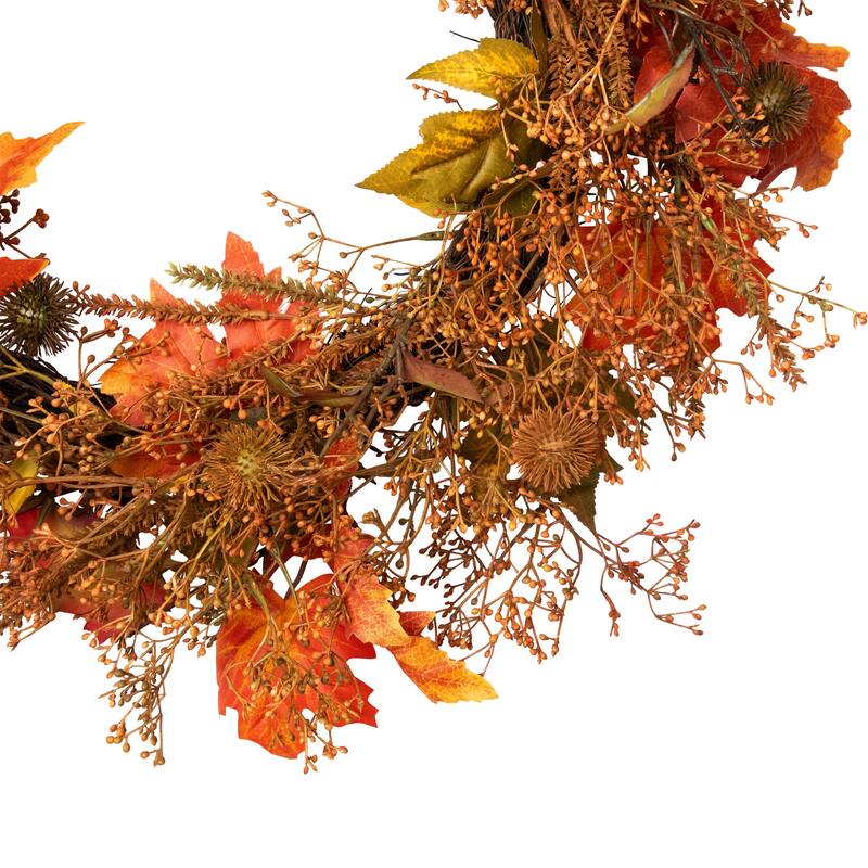 24" Autumn Harvest Maple Leaf with Berries Artificial Wreath; Unlit