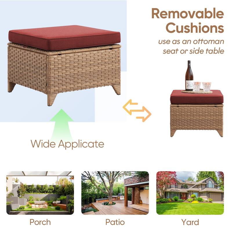 Pocassy Outdoor cushioned Wicker Footstool Ottomans