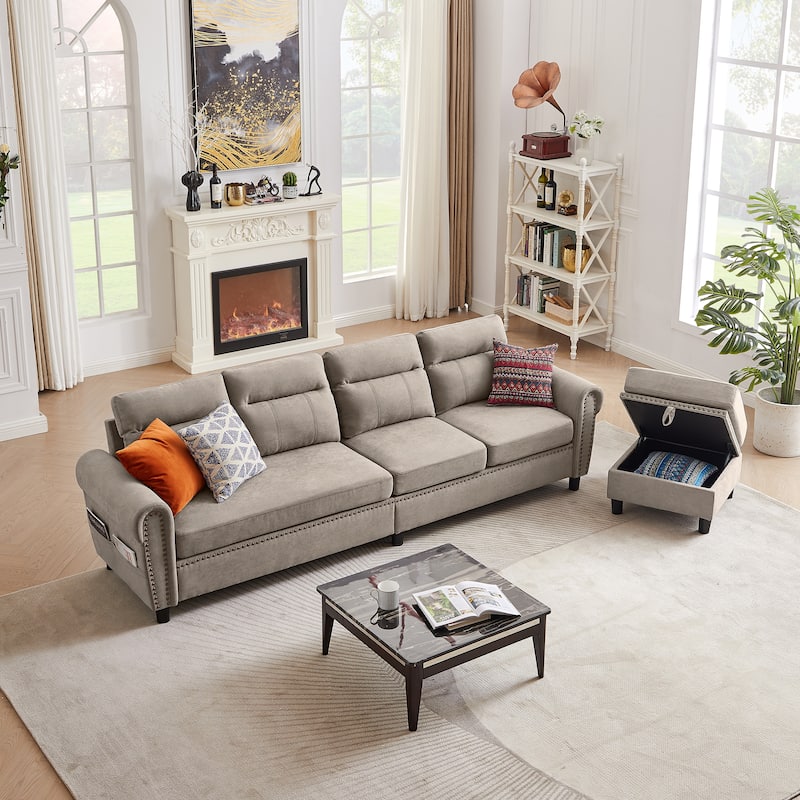 4 Seater L Shaped Reversible Sectional Sofa with Storage Ottoman