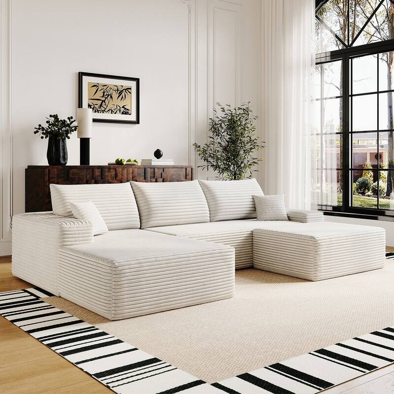 Sofa 107-in Casual White 3 -seater Left Reclining Sectional with 1 Ottoman - 8' x 10'