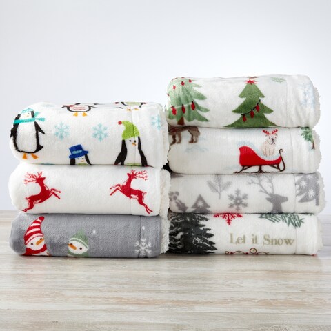 Luxurious Velvet Plush Fleece Reversible Sherpa Holiday Throw