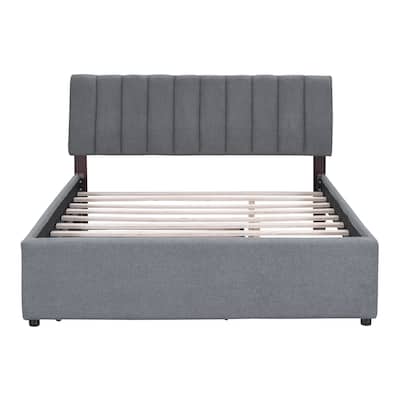 Teddy Fleece Queen Size Upholstered Platform Bed with Trundle